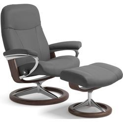 Relaxsessel STRESSLESS "Garda", grau (grau batick), B:91cm H:102cm T:79cm, Leder PALOMA: durchgefärbtes Semianilin-Möbelleder, ROHLEDER Stoff Q2 FARON (100% Polyester im Flor, Grundgewebe: 50% Polyester, 50% Polyacryl), Sessel, mit Signature Base, Größe L, Gestell Wenge