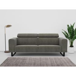 3-Sitzer ANDAS "Caja", grün (hunter), Sofas, B/H/T: 228cm x 82cm x 87cm, 100% PES, mit verstellbaren Kopfstützen und Metallkufen, B:228cm H:82cm T:87cm