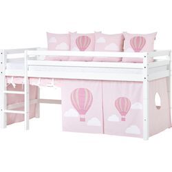 Hochbett HOPPEKIDS "«Ballon»" Hochbetten Gr. rosa Textilelement, Liegefläche B/L: 90cm x 200cm, kein Härtegrad, Schaumstoffmatratze, rosa (weiß, rosa) Kinder mit Matratze & Vorhang, umbaubar, 4Stile