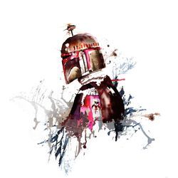 Vliestapete KOMAR "Star Wars Watercolor Boba Fett", bunt (schwarz, rot, weiß), B:250m L:280m, Vlies, Tapeten, 250x280 cm (Breite x Höhe)