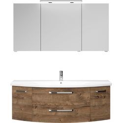 Badmöbel-Set SAPHIR "Serie 4010 2-teilig Keramik-Waschtisch mit LED-Spiegelschrank", braun (eiche ribbeck quer nachbildung), B:144cm H:200cm T:49,5cm, Spanplatte, Kastenmöbel-Sets, Badezimmer Set 144 cm breit, inkl. Türdämpfer, 5 Türen, 2 Schubladen