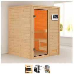 Sauna WELLTIME "Sandy", beige (naturbelassen), Saunaofen, externe Steuerung, 3,6 kW, Saunen, 3,6-kW-Plug & Play Ofen mit ext. Steuerung