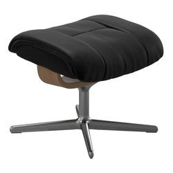 Fußhocker STRESSLESS "Mayfair", schwarz (schwarz batick), B:55cm H:41cm T:39cm, Leder BATICK: BATICK ist ein leicht korrigiertes, durchgefärbtes und genarbtes Möbelleder, bei dem die meisten Unebenheiten und Spuren in der Regel entfernt wurden., Hocker, mit Cross Base, Größe S, M & L, Holzakzent Eiche