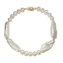 Armband "Gold 585 Perle weiß 6-7mm", gelb (gelb, weiß), FASCINATION BY ELLEN K., Armbänder, Damen, 21cm, Gold, glänzend