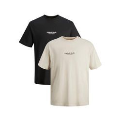 Jack & Jones T-Shirt 2-er Set Logo T-Shirt Kurzarm Shirt JORVESTERBRO (2-tlg) 6114 in Schwarz-Beige, beige|schwarz