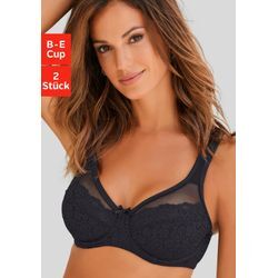 Minimizer-BH PETITE FLEUR Gr. 100, Cup E, schwarz (schwarz, weiß), Damen, Obermaterial: 50% Polyamid, 40% Baumwolle, 10% Elasthan, BHs im attraktiven Doppelpack