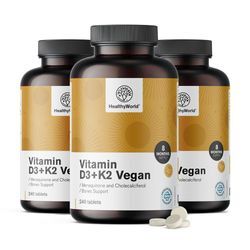 HealthyWorld 3x Vegane Vitamine D3+K2, zusammen 720 Tabletten