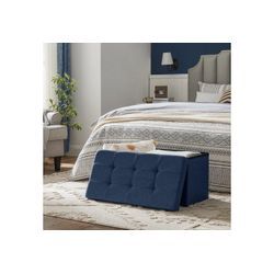 SONGMICS Sitzbank sitzhocker, 76/110cm mit Stauraum, klappbare Sitztruhe, Fußbank, blau