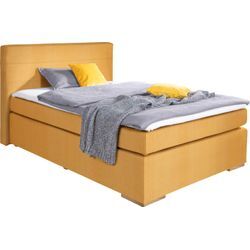 Boxspringbett ALINA "Nikki", gelb (gelb xbo 5), B:153cm L:214cm, Struktur fein XBO (100% Polyester), Komplettbetten, Boxspringbett, inklusive Matratze und Topper, Füße Buche natur