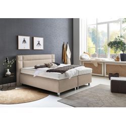 Boxspringbett, beige (feinstrukturstoff sand), Kaltschaum-Topper, Liegefläche B/L: 180cm x 200cm, H2, 7-Zonen-Kaltschaummatratze, Bezug Unterbox und Kopfteil: Feinstrukturstoff (77% Polyester, 23% Viskose), Bezug Obermatratze 100% Polyester, waschbar bis 60u00b0C, WESTFALIA SCHLAFKOMFORT, Komplettbetten, Boxspringbett, in diversen Ausführungen