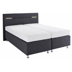 Boxspringbett WESTFALIA SCHLAFKOMFORT, grau (strukturstoff anthrazit), mit LED-Beleuchtung, Liegefläche B/L: 160cm x 200cm, H3, 7-Zonen-Kaltschaummatratze, Bezug Unterbox und Kopfteil: Strukturstoff (77% Polyester und 23% Viskose), Bezug Obermatratze 100% Polyester, waschbar bis 60u00b0C, Komplettbetten, Boxspringbett, wahlweise mit LED-Beleuchtung