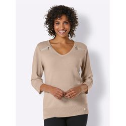 Wollpullover CREATION L PREMIUM "Kaschmir-Merino-Pullover" Gr. 36, beige (elfenbein) Damen Pullover