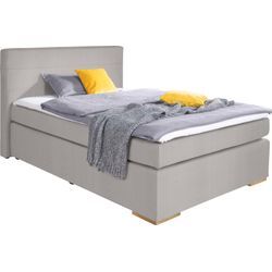 Boxspringbett ALINA "Nikki", grau (mittelgrau xbo 19), B:153cm L:214cm, Struktur fein XBO (100% Polyester), Komplettbetten, Boxspringbett, inklusive Matratze und Topper, Füße Buche natur