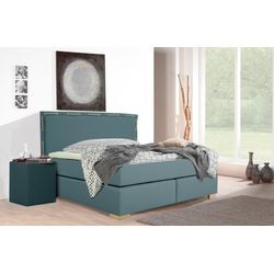 Boxspringbett HOME AFFAIRE "»Marlou«", blau, L:208cm, Struktur fein (100% Polyester), Komplettbetten, Boxspringbett, inkl. Topper, 3 Breiten, 3 Härtegrad-Ausführungen