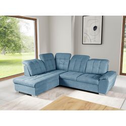 Ecksofa WERK2 "Brindisi L-Form", blau (hellblau), B:263cm H:105cm T:212cm, 95% Polyester, 5% Nylon, Sofas, mit verstellbaren Kopfteilen, Bettfunktion & Bettkasten