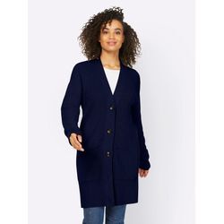 Strickjacke HEINE, Damen, Gr. 36, blau (marine), 50% Viskose, 28% Polyester, 22% Polyamid, unifarben, Langarm, Strickjacken