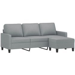 Vidaxl - 3-Sitzer-Sofa mit Hocker Hellgrau 180 cm Stoff Grau