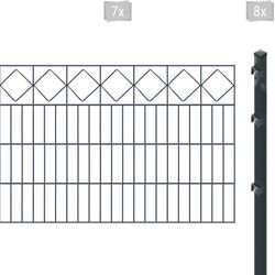 Doppelstabmattenzaun ARVOTEC "ESSENTIAL 80 zum Einbetonieren "Karo" mit Zierleiste", grau (anthrazit), H:80cm, Stahl, Kunststoff, Zaunelemente, Zaunhöhe 80 cm, Zaunlänge 2 - 60 m