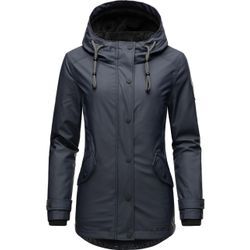 Regenjacke NAVAHOO "Lindraa", Damen, Gr. L (40), blau, Oberstoff: 60% Polyvinylchlorid, 30% Polyester, 10% Polyurethan, Futter: 100% Polyester, Wattierung: 100% Polyester, Ärmelfutter: 100% Polyester, modisch, figurbetont Po-bedeckend, Langarm Ärmel ohne Ärmelschlitz Rippstrickbündchen mit Knöpfen, Jacken, stylische wasserdichte Outdoorjacke mit Teddyfell