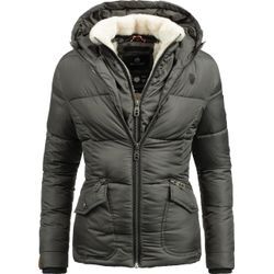 Winterjacke NAVAHOO "Megan" Gr. S (36), grau (anthrazit), Damen, Oberstoff: 100% Polyester, Futter: 100% Polyester, Wattierung: 100% Polyester, Ärmelfutter: 100% Polyester, Kunstpelz: 90% Polyacryl, 10% Polyester, clean, Jacken, stylische Damen Steppjacke mit Teddyfutter