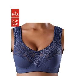 Entlastungs-BH PETITE FLEUR, Damen, Gr. 100, Cup D, blau (blau, weiß), Spitze, Obermaterial: 55% Baumwolle, 40% Polyamid, 5% Elasthan, klassisch, BHs, ohne Bügel, mit eleganter Spitze, Basic Dessous