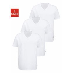 T-Shirt BRUNO BANANI, Herren, Gr. S, weiß, Jersey, Obermaterial: 95% Baumwolle, 5% Elasthan, unifarben, Basic, hüftbedeckend, V-Ausschnitt, Kurzarm abgesteppte Kante, Shirts Unterhemd Multipacks, mit V-Ausschnitt, perfekte Passform, aus elastischer Baumwolle