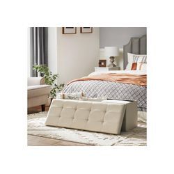 SONGMICS Sitzbank sitzhocker, 76/110cm mit Stauraum, klappbare Sitztruhe, Fußbank, beige|weiß