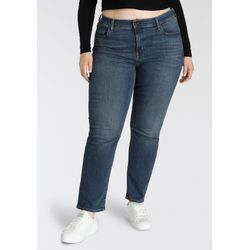 Straight-Jeans LEVI'S PLUS "724 PL HR STRAIGHT" Gr. 14 (44), Länge 30, blau (schwarz indigo worn in), Damen, Obermaterial: 85% Baumwolle, 7% Lyocell, 6% Elastomultiester, 2% Elasthan, Jeans