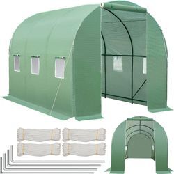tectake® Foliengewächshaus, 11,4 m³, in Tunnelform mit 6 Fenstern, Reißverschlussöffnung, 343 x 200 x 200 cm