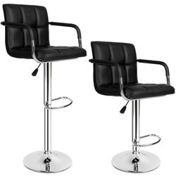 tectake® 2er Set Barhocker, gepolstert mit Rückenlehne und Armlehnen, Gestell aus verchromtem Stahl, Sitzhöhe 62,5 - 82,5 cm