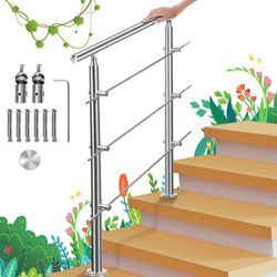 Swanew - Treppengeländer Edelstahl-Handlauf Geländer für Treppen Brüstung Balkon mit/ohne Querstreben (120cm, 3 Querstreben)