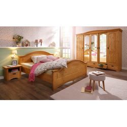 Schlafzimmer-Set HOME AFFAIRE ""Konrad", komplettes Schlafzimmer mit großem Schrank", beige (gelaugt, geölt), Schlafzimmermöbel-Sets, mit 5-trg. Kleiderschrank, Bett 180/200 cm und 2 Nachttischen