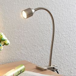 Lindby Djamila LED-Klemmleuchte, nickel satiniert