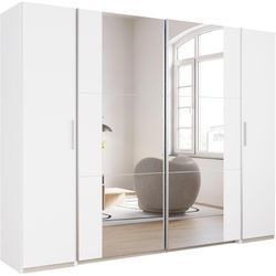 Schwebetürenschrank RAUCH "Kleiderschrank Drehtürenschrank Schrank Garderobe KRONACH TOPSELLER" Schränke Gr. B/H/T: 268cm x 210cm x 59cm, 4 St., weiß mit Dreh- und Schwebetüren Spiegel, viele Böden MADE IN GERMANY