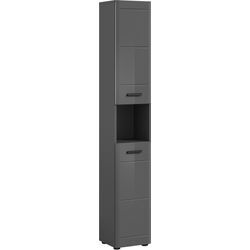 Hochschrank WELLTIME "Doux, Höhe 180 cm, 2 Türen, 1 offenes Fach, 3 Einlegeböden", grau (grau, grau hochglanz), B:30cm H:180cm T:30cm, FSC-zertifizierter Holzwerkstoff, Schränke, Türanschlag wechselbar, MDF Front, Badschrank, Bad-Möbel, Badezimmer