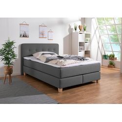 Boxspringbett HOME AFFAIRE "Fargo", grau (anthrazit), B:153cm L:207cm, Struktur fein (100% Polyester), Samtstoff (100% Polyester), Komplettbetten, inkl. Topper, in 3 Matratzenarten, in Samt- oder Strukturstoff