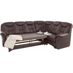 Ecksofa EXXPO - SOFA FASHION "Isabel, klassisch moderne hohe Rückenlehne für mehr Komfort, L-Form", braun (schoko), B:258cm H:92cm T:90cm, Kunstleder SOFTLUX, NaturLEDER (echtes Rindsleder) in Sitz und Rücken. Korpus in passendem Kunstleder SOFTLUX bezogen, Sofas, bequemer Federkern, wahlweise mit Bettfunktion und Bettkasten