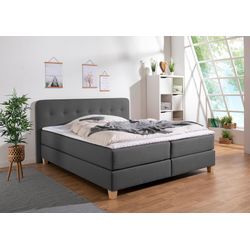 Boxspringbett HOME AFFAIRE "Fargo", grau (anthrazit), B:173cm L:207cm, Struktur fein (100% Polyester), Samtstoff (100% Polyester), Komplettbetten, inkl. Topper, in 3 Matratzenarten, in Samt- oder Strukturstoff