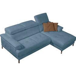 Ecksofa EGOITALIANO "Soul, Design und Sitzkomfort auf hohem Niveau, tolle Details, L-Form" Sofas Gr. B/H/T: 250 cm x 99 cm x 166 cm, Luxus-Microfaser Lederoptik, Recamiere rechts, mit Kopfteilverstellung, blau (hellblau) mit Recamiere, inkl. Kopfteilverstellung