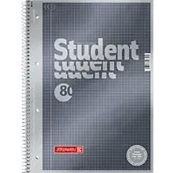 BRUNNEN Student Premium Collegeblock DIN A4 Kariert Spiralbindung Pappkarton Anthrazit-Metallic Perforiert 160 Seiten 80 Blatt