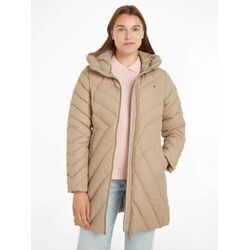 Steppmantel TOMMY HILFIGER "CHEVRON MW PADDED COAT", Damen, Gr. L (40), beige, Web, Obermaterial: 100% Polyamid. Futter: 100% Polyester. Wattierung: 70% Daunen, 30% Federn, unifarben, casual, regular fit, Langarm, Mäntel, mit mittelstarker Wattierung und Tommy Hilfiger Markenlabel