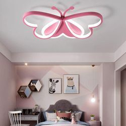 Gojoy - Dimmbare Kinderlampe, led Deckenleuchte für Kinderzimmer Mädchen Jungen, Schlafzimmer Deko Decke Lampe, rosa Schmetterling Tiere Design,