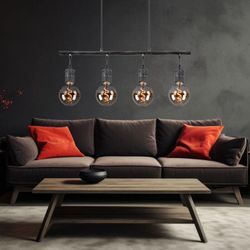 Globo - Pendelleuchte Hängelampe Esstischleuchte Industrial Pendellampe Wohnzimmer, Metall grau antik, 4x led Filament 7W 700Lm warmweiß, LxH 90x120