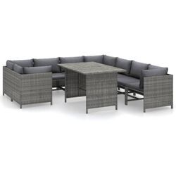 9-tlg. Garten-Lounge-Set mit Kissen Poly Rattan Grau Vidaxl