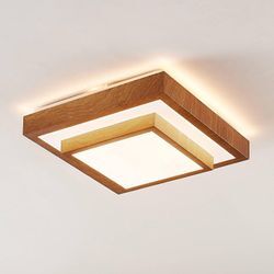 Lindby LED-Deckenleuchte Mendosa, eckig, Holz hell, 32 cm