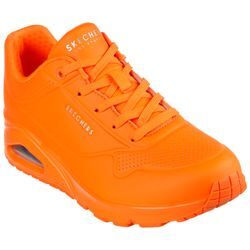 Sneaker SKECHERS "UNO - NIGHT SHADES", Damen, Gr. 35, orange (neonorange, uni), Lederimitat, sportlich, Schuhe Modernsneaker Sneaker low, im Monochrome-Look