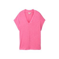 TOM TAILOR Damen T-Shirt mit V-Ausschnitt, rosa, Uni, Gr. XXL