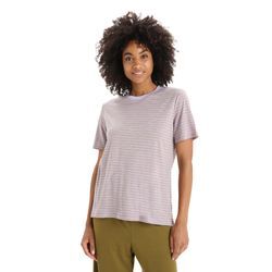 Icebreaker Merino Leinen T-Shirt Stripe - Frau - Purple Gaze/algae - Größe XS