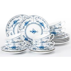 Teeservice SELTMANN WEIDEN "Geschirr-Set, 18 Teile, Amina Strohblume, klein" Geschirr-Sets Gr. 18 tlg., weiß (weiß, blau) mit Blütenmotiv, Made in Germany