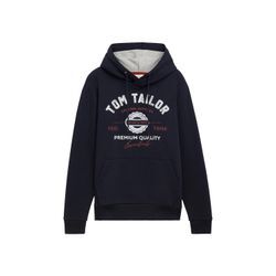 TOM TAILOR Herren Hoodie Sweatshirt mit Logo-Print, blau, Uni, Gr. XXL